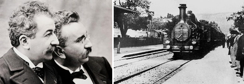 뤼미에르형제 사진과 최초의 영화 '열차의 도착' 장면